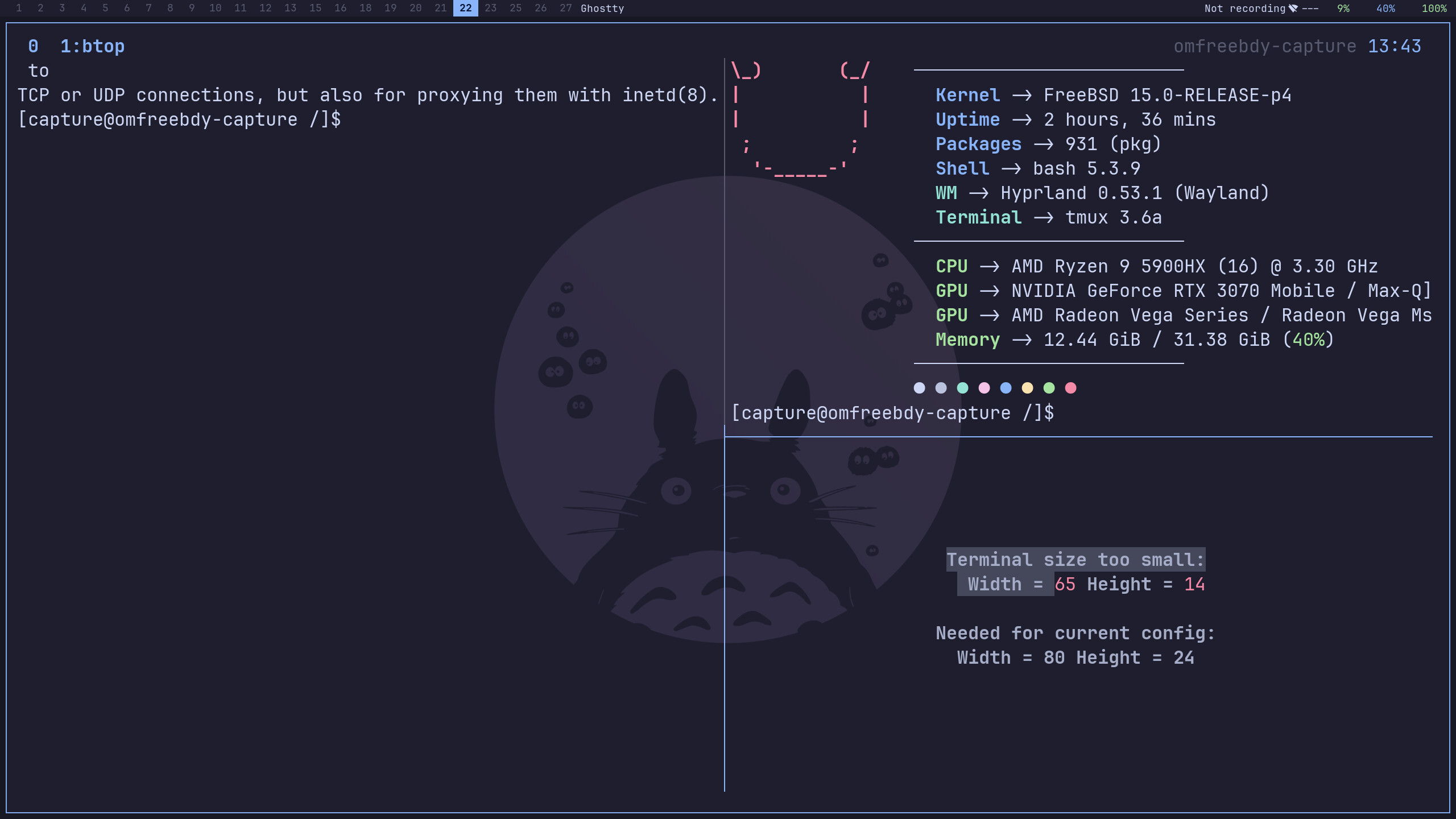 tmux with multiple panes