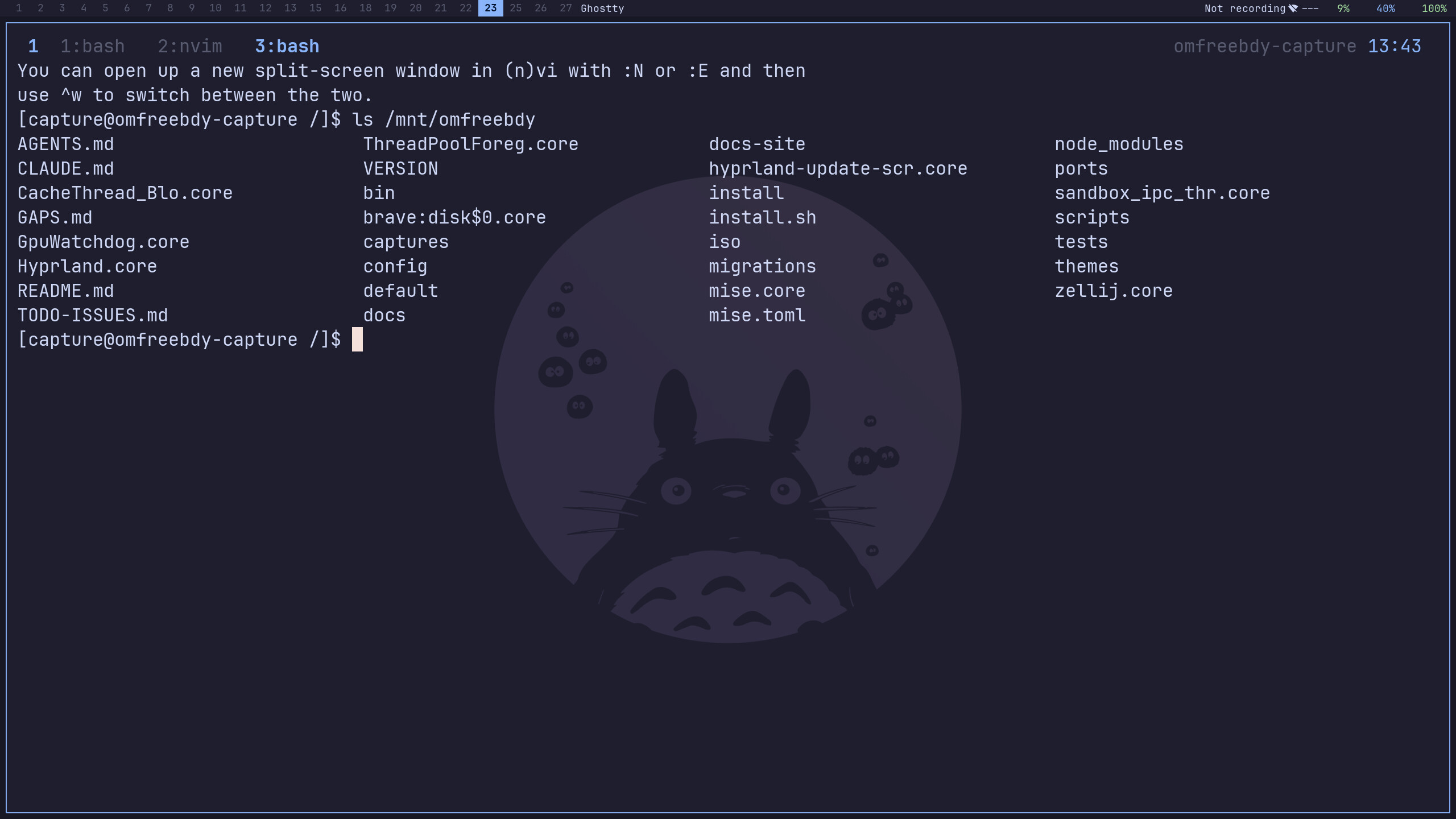 tmux status bar with window list
